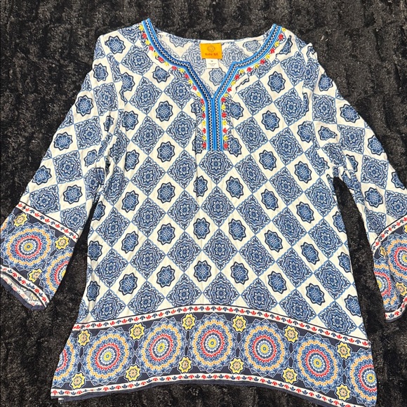 Ruby Rd. Blue and White Geometric Tunic - Picture 1 of 6